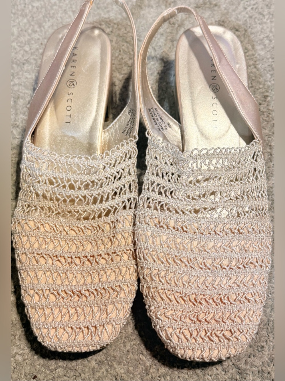 Karen Scott Cream-Pink Crochet Slingback Flats